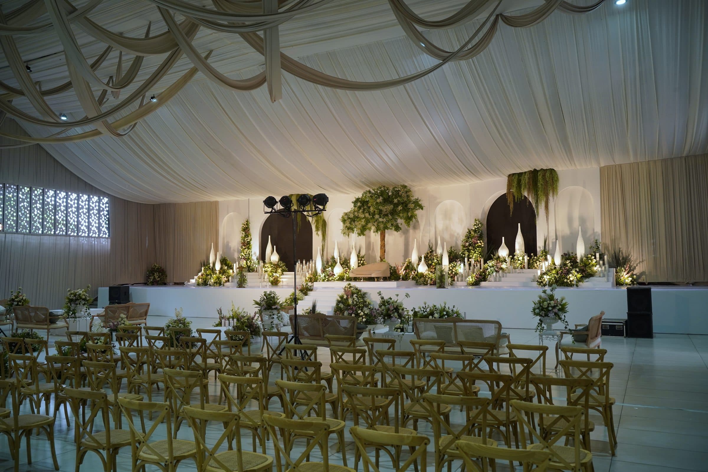 Majestic Hall — the grand interior with its draped ceiling and full-width stage